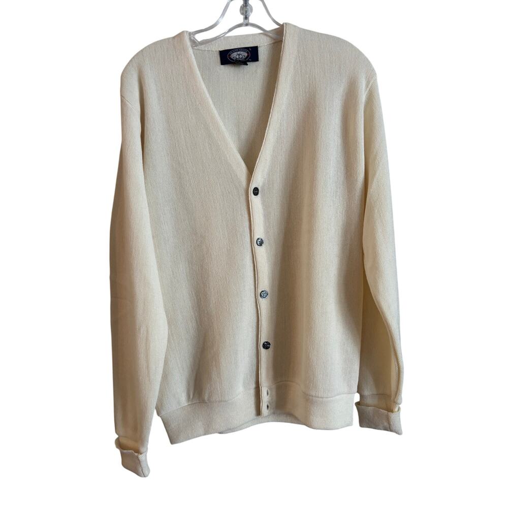 VTG Knights Bridge Mens Grandpa Large Beige Brown Cardigan Orlon DuPont USA